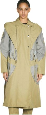 Kiko Kostadinov Contrastpanel Hooded Trenchcoat - Dames - Parka Jassen - Groen - XS - Katoen - Jassen