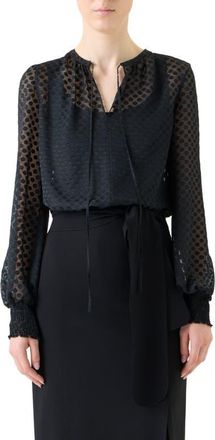 Akris Polka Dot Devoré Peasant Top in Black at Nordstrom, Size 10