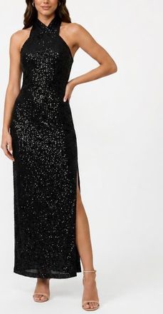 Rachel Roy Harland Crossover Halter Maxi Dress in Black at Nordstrom, Size X-Large