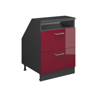 Vicco Armario De Cocina Para Techo Inclinado R-line, Rojo De Alto Brillo, 60 Cm Con 2 Cajones, Carcasa 60 Cm De Profundidad, Vicco