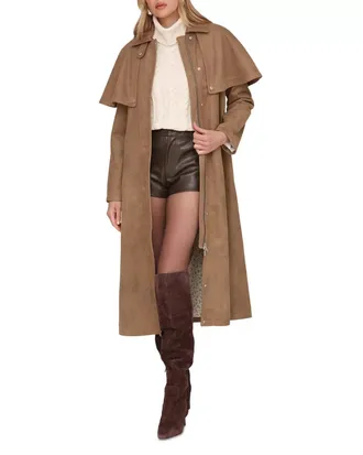 Avec Les Filles Trench Coat Womens Brown Faux Suede Long Sleeve GBO3995