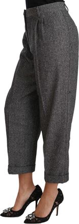 Dolce & Gabbana Gray Wool Pleated Cropped Trouser Womens Pants