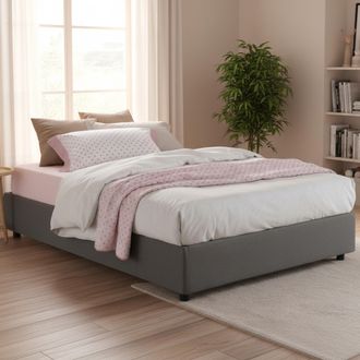Dmora Dmora - Cama Matrimonial Deusep, Cama Contenedor Con Revestimiento De Tela, 100% Made In Italy, Apertura Frontal, Con Colch&oacute;n Cm 160x200 Incluido, Gri