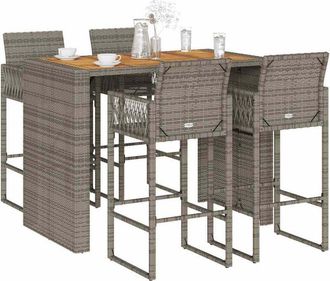 vidaXL Set Bar Jard&iacute;n Sin Cojines 5 Pzas Rat&aacute;n Sint&eacute;tico Acacia Gris Vidaxl