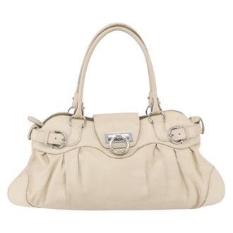 Ferragamo Gancini Handbag Leather Beige Leather Handbag (Pre-Owned)