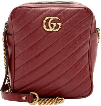 Gucci Red Matelasse Leather Gg Marmont Rectangular Mini Shoulder Bag (Authentic Pre-Loved)