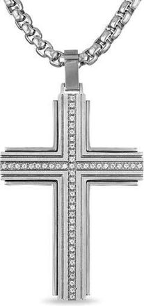 Esquire Mens Diamond Cross Pendant Necklace in Silver/White at Nordstrom Rack, Size 22
