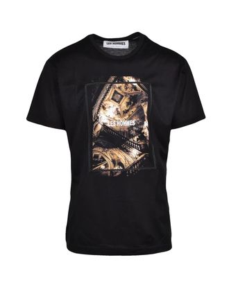 Les Hommes Black Architectural Print Cotton T-Shirt