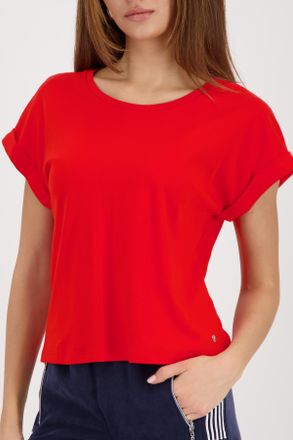 Monari T-Shirt MONARI Pima uni, Damen, Gr. 46, chilli pepper, Single Jersey, Obermaterial: 100% Baumwolle, unifarben, Basic normal, Rundhals, mit Aufschlag a
