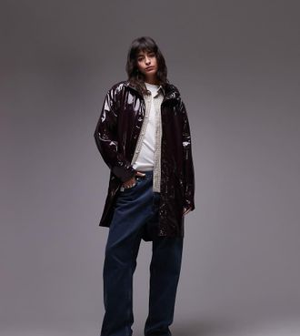 Rains 12020 - Giacca impermeabile lunga bordeaux lucido - In esclusiva per ASOS-Rosso