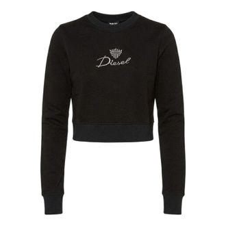 Diesel Dames Geborduurd Logo Slim Crop Sweatshirt (Zwart)