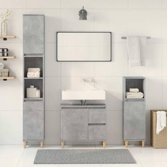 Berkfield Home Durable 3 Piece Bathroom Furniture Set Concrete Grey Engineered Wood