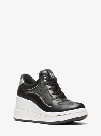 Michael Kors Emmy Signature Logo and Leather Wedge Trainer