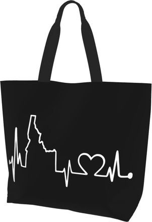 AOOEDM Idaho Home Love Heartbeat Ladies Canvas Tote Reusable Shopping Bag