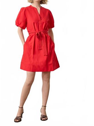 Lilla P Shirred Sleeve Split Neck Dress In Scarlett