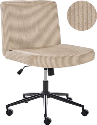 Beliani Silla De Escritorio Giratoria Con Tapizado De Pana Asiento Ancho Neum&aacute;tico Inclinable Para Oficina En Casa Beige Geddes