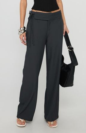 Princess Polly Good Riddance Side Tie Wide Leg Pants in Charcoal at Nordstrom, Size 4
