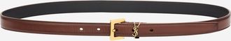 Saint Laurent Womens Leather Belt Cassandre Brown Calfskin