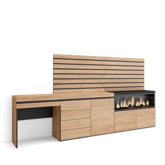 Skraut Home Tocador efecto madera roble 284x35x145cm chimenea efecto fuego