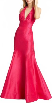 Mac Duggal Taffeta Halter Gown In Fucshia