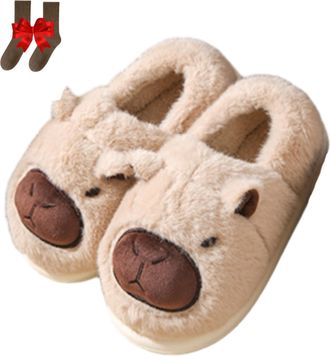 Generic Cartoon Capybara Slippers For Women & Men Soft Plush Slippers, Warm NonSlip Slipper (Baogen White, One Size, Adult, Women, 6.5, Numeric Range, UK Foot