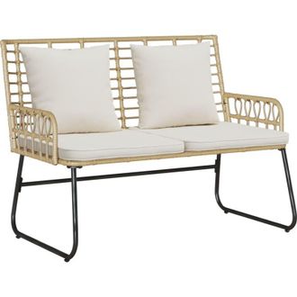 vidaXL Garden Bench Brown and Cream Poly rattan, steel vidaXL