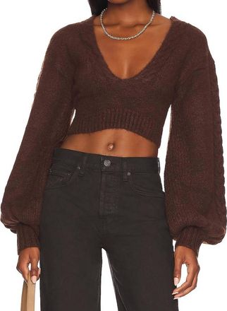 For Love & Lemons Amelia Crop Sweater In Brown