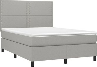 vidaXL Vidaxl - Cama Box Spring Colch&oacute;n Y Luces Led Tela Gris Claro 140x190 Cm