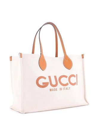 Gucci Logo Shopper Printed Canvas Medium tote bag - Toni neutri