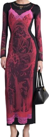 Marine Serre Red Printed Crew Neck Midi Dress