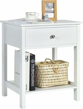 Costway Comodino con Cassetto, Tavolino in Legno con 2 Livelli, Cassettiera da Letto Multifunzionale per Salone Camera da Letto Corridoio, 48 x 40 x 58 cm