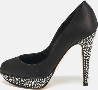 Gina Black Satin Crystals Platform Pumps