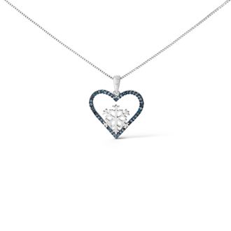 House of Brilliance 925 Sterling Silver 1/10ct TDW Blue Treated Diamond Heart Pendant Necklace