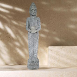 Wanda Collection Estatua De Piedra Volc&aacute;nica Buda De Pie Bol Ofrenda 150 Cm