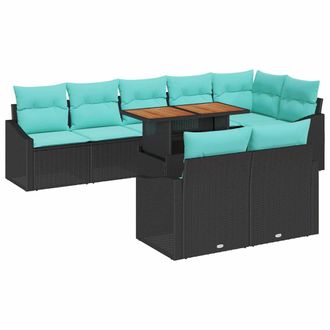 vidaXL Set Divano Da Giardino 9 Pz 8-numero Di Posti Nero E Teal Vidaxl