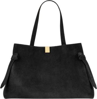 Yuzefi Zwarte Suede Gyoza Tote Tas - Dames - Shoppers - Zwart - ONE Size - Tassen
