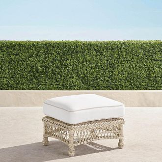 Frontgate Hampton Ottoman in Ivory Wicker - Standard, Vista Boucle Air Blue - Frontgate