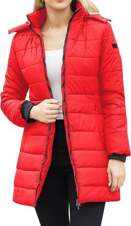 Generic Womens Down Jackets With Hood | Puffer Jackets Women Longline Winter Coats Comfortable Quilted Coat Solid Color Trench Coat Thermal Padded Jacket Zip 