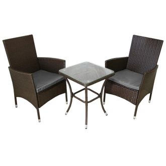 MonsterShop Jard&iacute; 2-Seater Rattan Bistro Brown Set with Cushions & Rain Cover
