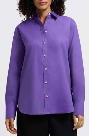 Foxcroft Meghan Solid Cotton Button-Up Shirt in Royal Purple at Nordstrom, Size X-Large