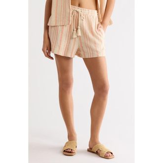Elan Stripe Cotton Drawstring Shorts in Beige/Cayenne Stripe at Nordstrom, Size X-Large