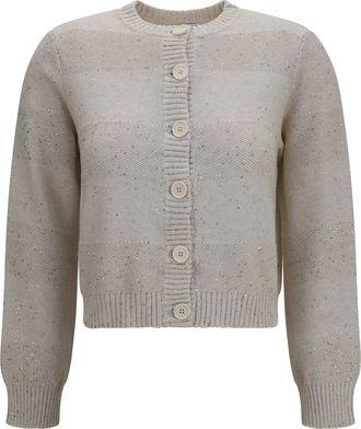 Brunello Cucinelli Womens Long-Sleeve Crewneck Cotton Sweater Oat