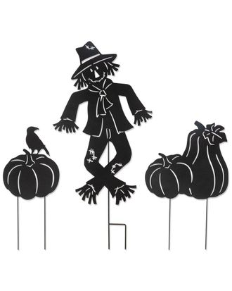 Glitzhome Handmade Set Of 3 Fall Metal Scarecrow Silhouette Yard Stakes