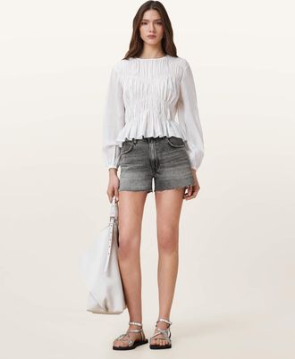 AllSaints Cotton Tate High Rise Denim Shorts, Size: 28