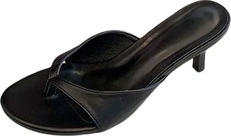 Generic Clearance Black Strappy Kitten Heels Flip Flops for Women Open Toe Flip Flops Slip on Mules Heels Fashion Thong Heeled Sandals for Party Wedding Holid