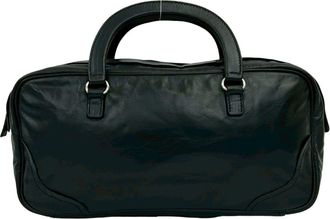 Prada Black Leather Boston Bag Handbag Tote Bag (Pre-Owned)