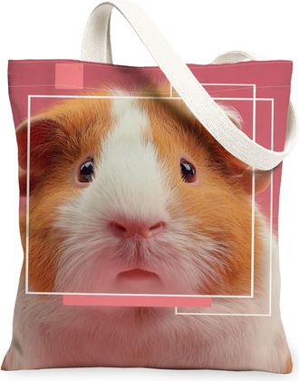 Generic Cute Guinea Pigs Canvas Tote Bag, Adorable Animal Pattern Reusable Grocery Bags, Lightweight Washable Shoulder Strap Canvas, Peach, 13x15 Inch