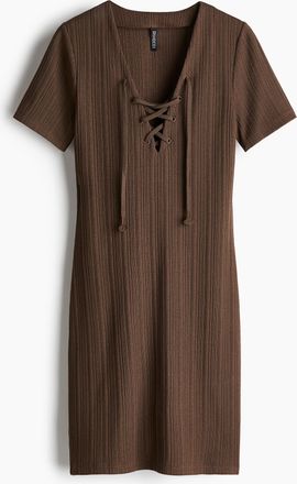 H&M Bodycon-Kleid mit Schnürung - Beige