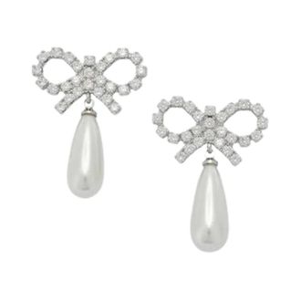 Self Portrait Orecchini con Fiocco di Cristallo e Perla a Goccia - - Accessories - Donna - Bianco - ONE SIZE
