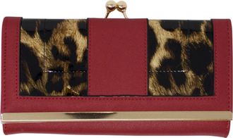 Generic Ladies Metal Finish Clip Top Card Slots Women Wallet Bag Animal Print Clutch Purse Handbag 1178 (Red)